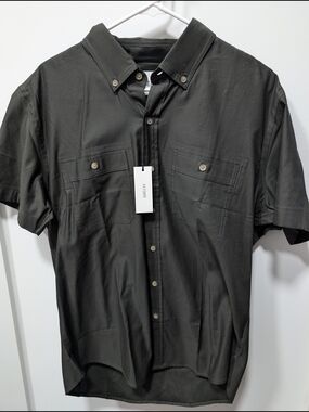 Short-Sleeve Button-Down Shirt in Dark Olive by Unbranded